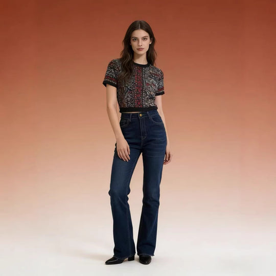 Damen hoch taillierte Bootcut Jeans im eleganten Design EB