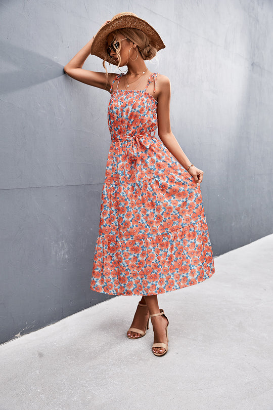 Damen Midikleid mit zartem Floral-Print und Rüschendetails EB