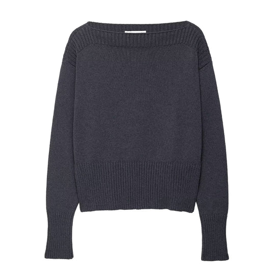 Damen eleganter Oversized-Strickpullover mit weitem Rundhalsausschnitt EB