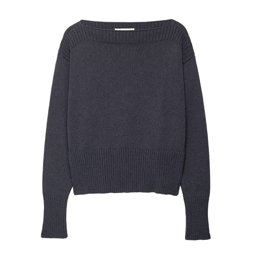 Damen eleganter Oversized-Strickpullover mit weitem Rundhalsausschnitt EB