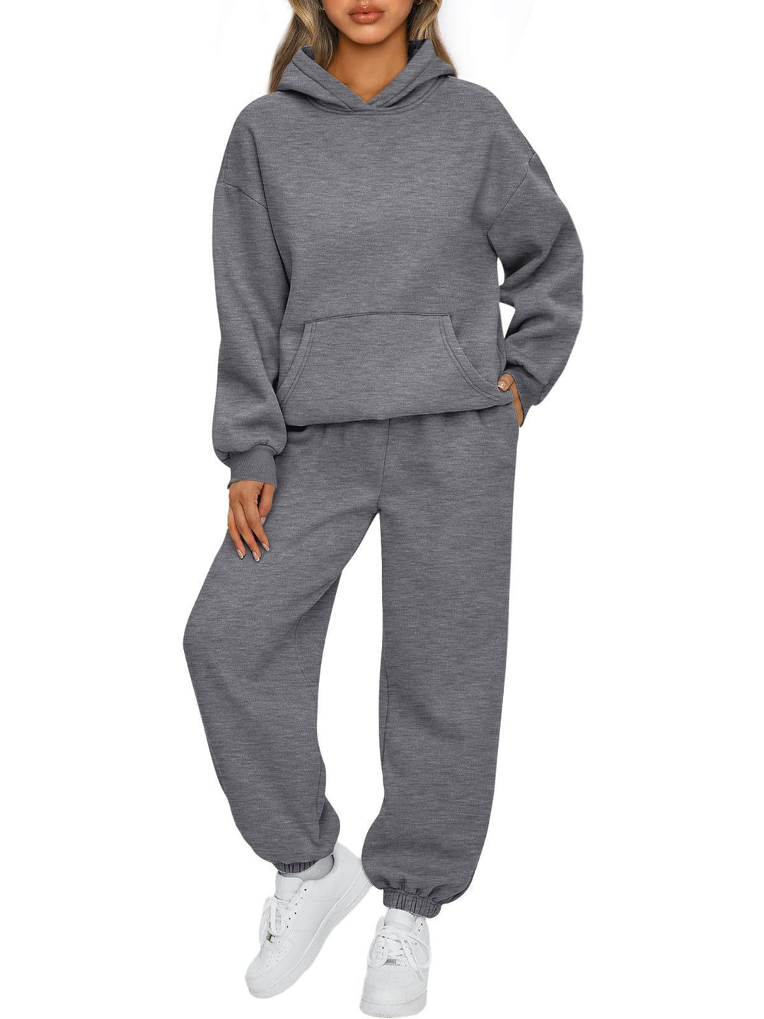 Damen nan Relaxed Loungewear-Set mit Kapuzenpullover und hochgeschnittener Jogginghose aus weichem Baumwollfleece EB
