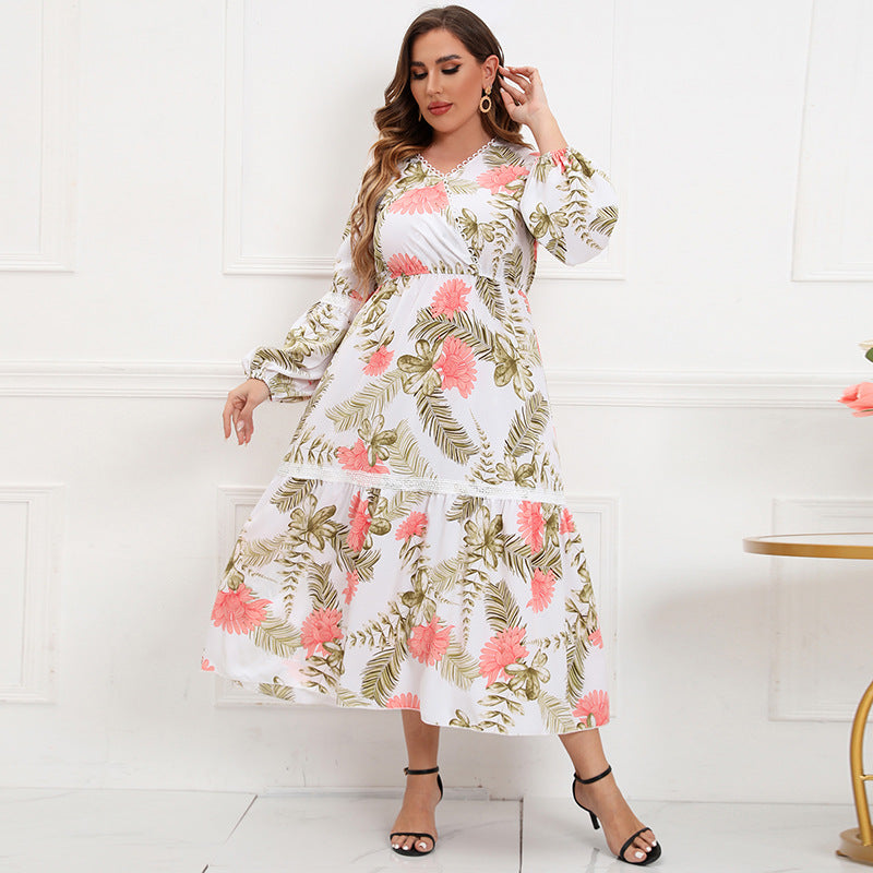 Damen Maxikleid mit botanical Druck und lässigem Schnitt EB