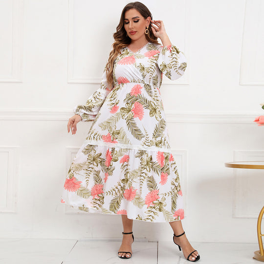 Damen Maxikleid mit botanical Druck und lässigem Schnitt EB