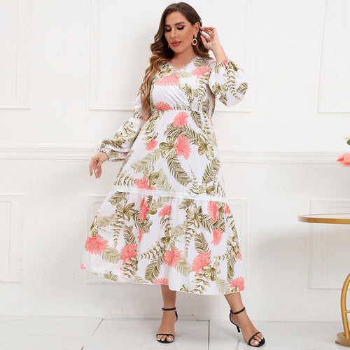 Damen Maxikleid mit botanical Druck und lässigem Schnitt EB