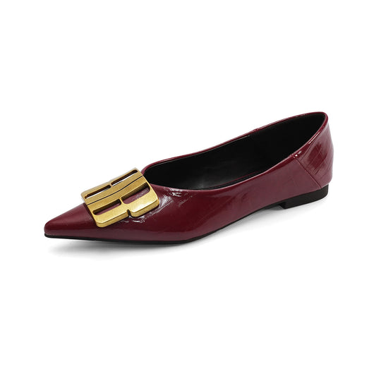 Damen elegante Ballerinas mit goldener Schnallenapplikation EB