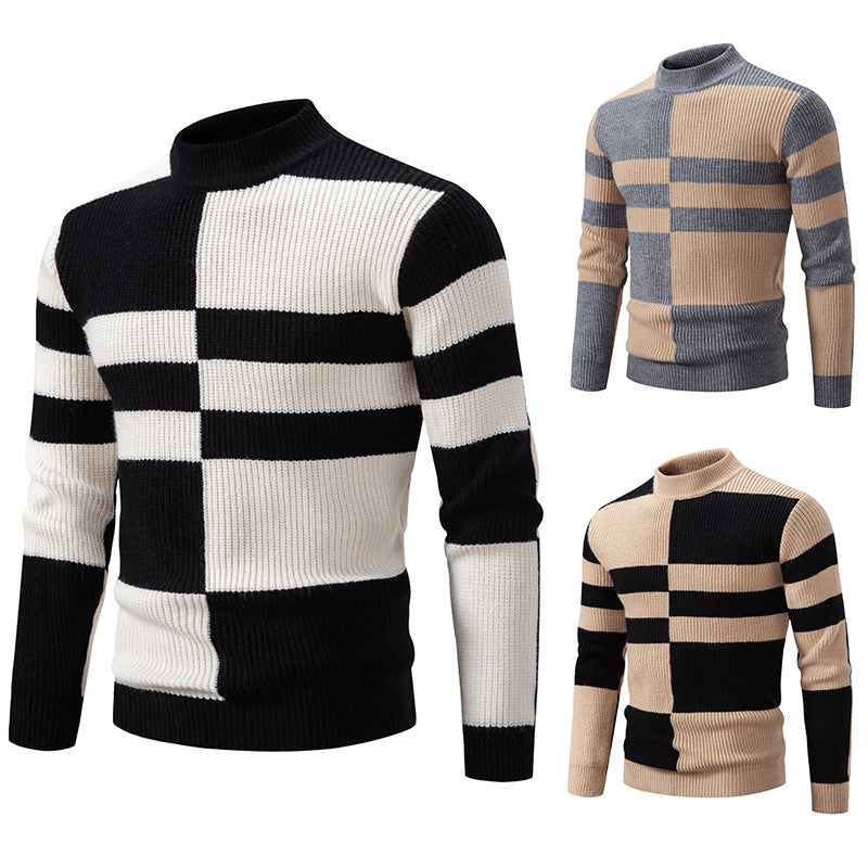 Herren moderner Rollkragenpullover mit strukturiertem Rippdesign EB