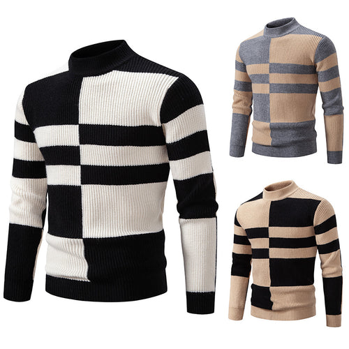 Herren moderner Rollkragenpullover mit strukturiertem Rippdesign EB