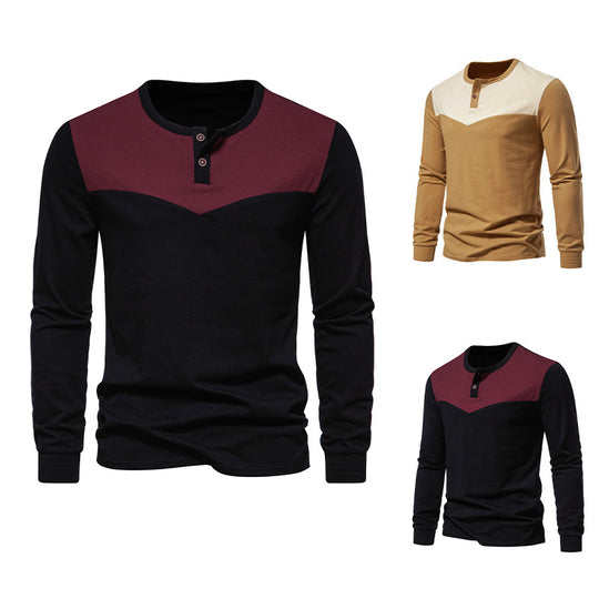 Herren Langarm-Henley-Shirt mit kontrastierenden Akzenten EB