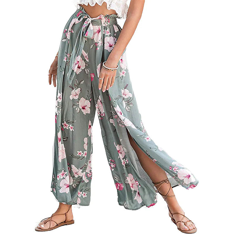 Damen Weite Palazzo-Hose mit floralem Design und elastischem Bund EB