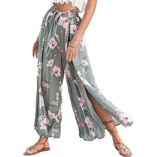 Damen Weite Palazzo-Hose mit floralem Design und elastischem Bund EB