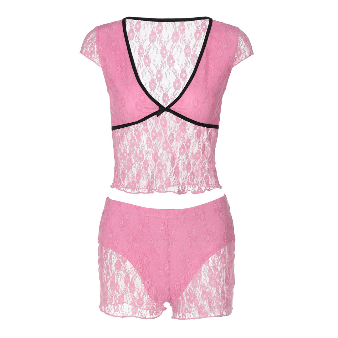 Damen Spitzenoberteil mit Shorts-Set EB
