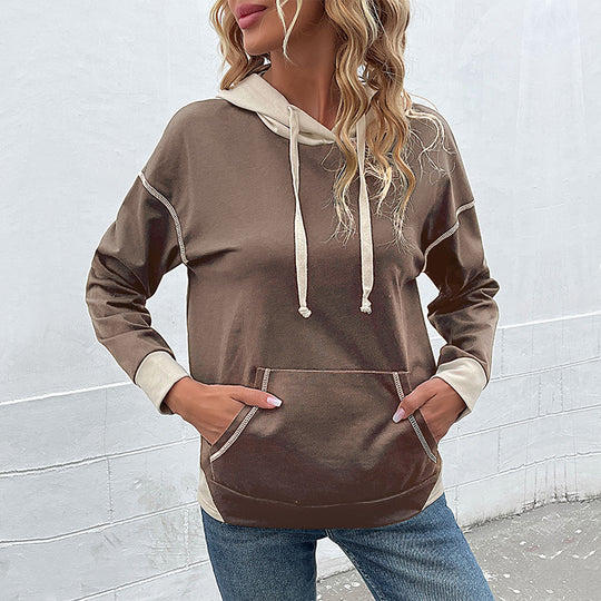 Damen modisches Kapuzensweatshirt mit Taschen und zwei Farb-Design EB