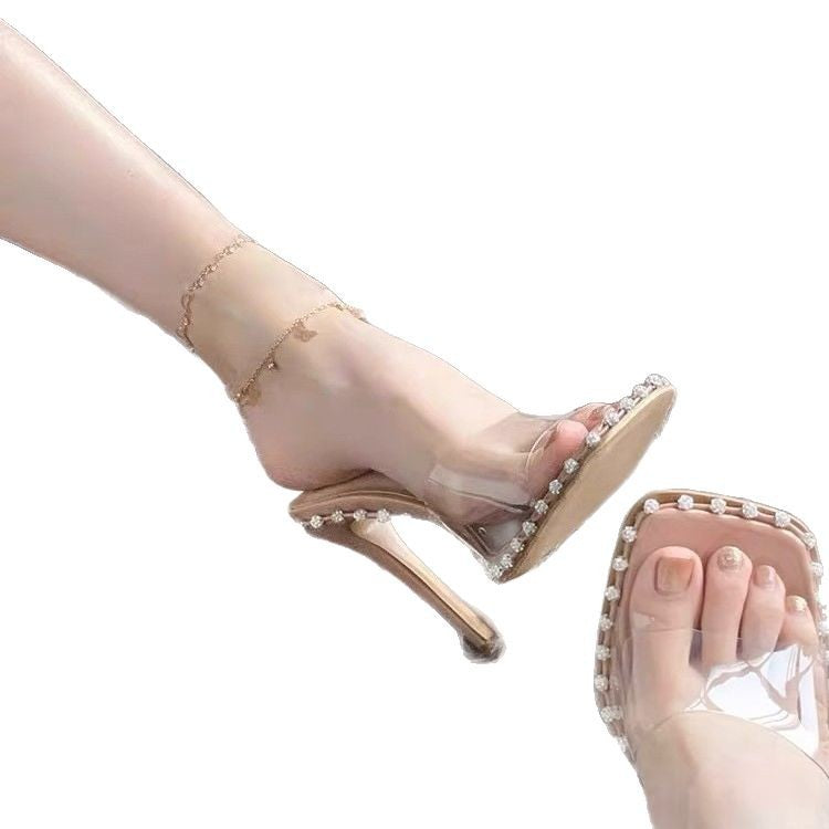 Damen transparente Designer Sandalen mit Strassverzierung EB