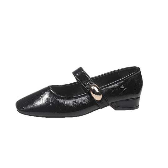 Damen Elegante Flachschuhe mit verstellbarem Riemen und glänzender Oberflächenstruktur EB