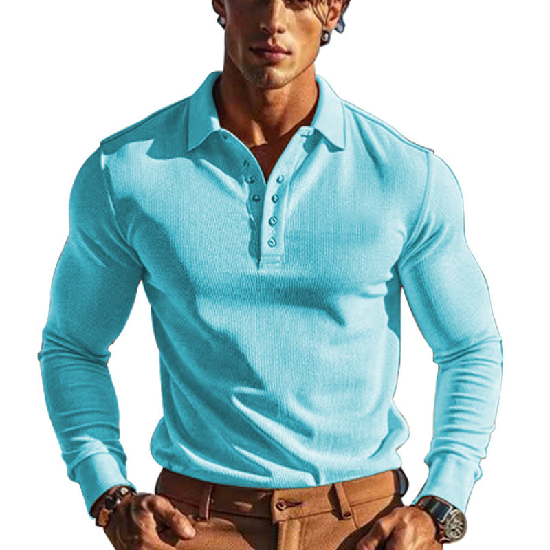 Herren nan körperbetontes Langarm-Henley-Poloshirt aus feiner Rippenstruktur EB