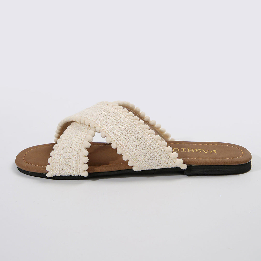 Damen Sommerliche Slip-On Sandalen mit dekorativen Fransen EB
