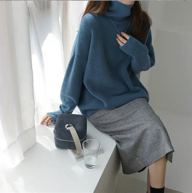 Damen Pullover mit hohem Kragen und weichem Materialmix EB