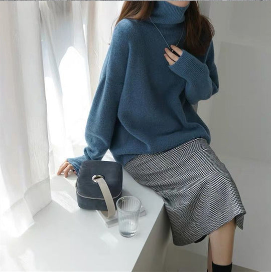 Damen Pullover mit hohem Kragen und weichem Materialmix EB
