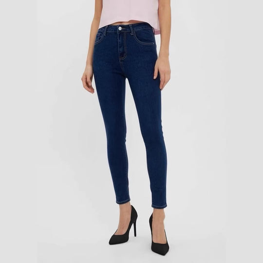 Damen nan hochgeschnittene Skinny-Jeans mit figurformendem Stretch und knöchellanger Passform EB