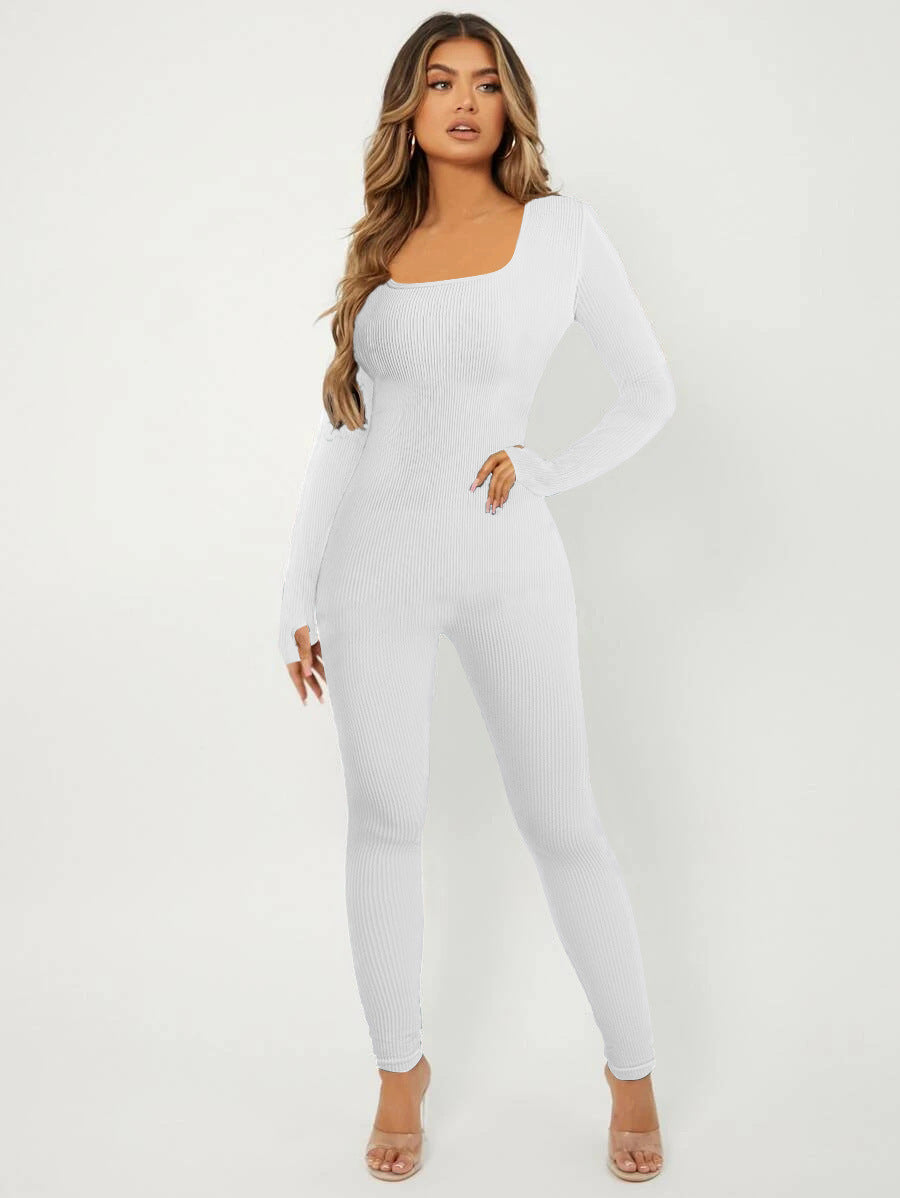 Damen Langarm Jumpsuit im eleganten Rippenmuster EB