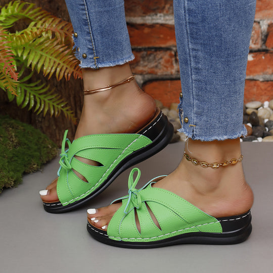 Damen modische Riemchensandalen mit luftiger Schnittführung und dekorativem Knoten EB