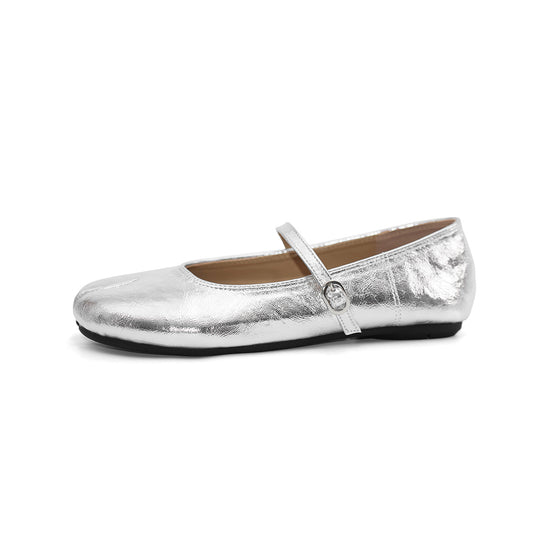 Damen Ballerinas mit schimmerndem Effekt und elegantem Riemen EB