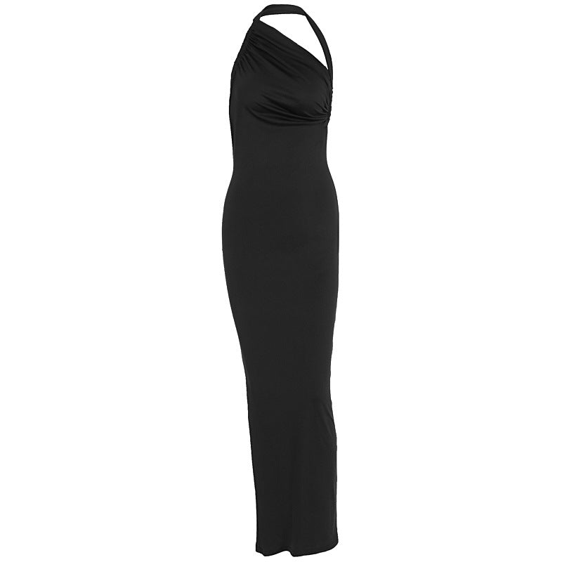 Damen Elegantes langes Wickelkleid mit schulterfreiem Design und gerafftem Oberteil EB