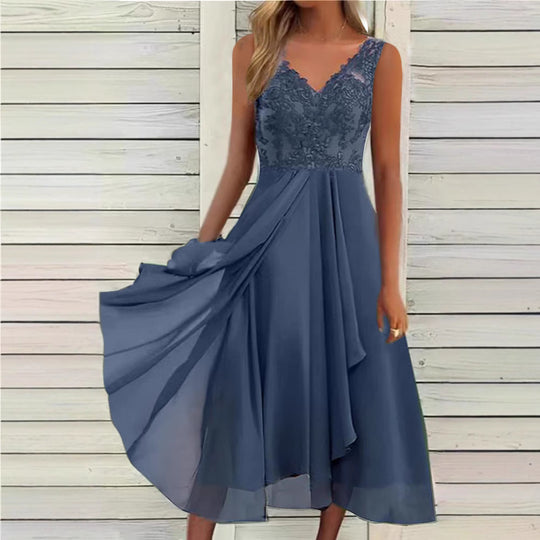 Damen Halbarm Abendkleid mit zarter Spitze und raffinierten Falten Heidi-Mode