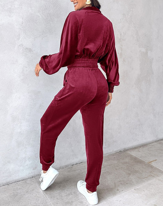 Damen lässiger Sportanzug mit elastischem Bund und Taschen EB