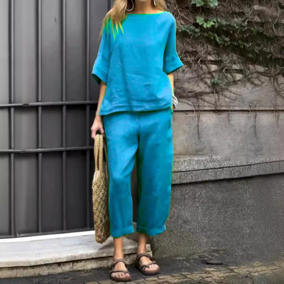 Damen lässiges Lounge-Set aus atmungsaktivem Stoff EB