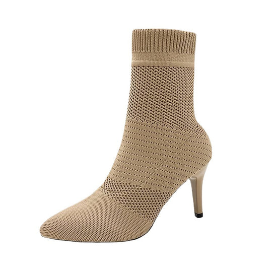 Damen Stiefeletten mit elastischem Strickoberteil und elegantem Absatz EB