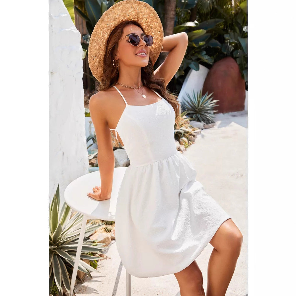 Damen sommerliches Strandkleid mit schulterfreiem Design und elegantem Rock EB