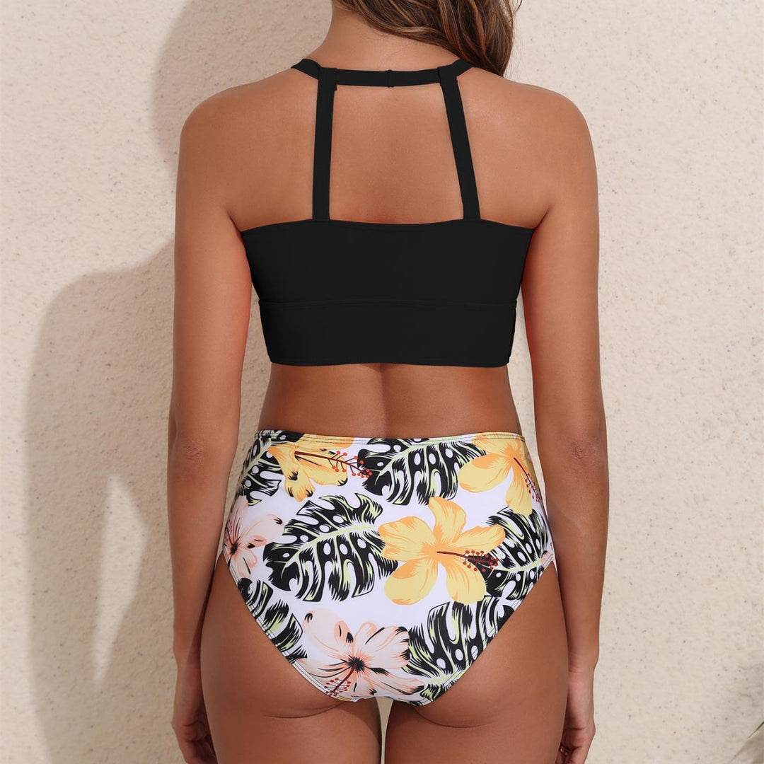 Damen Sportlicher Bikini-Set mit hohem Bund und rückenfreier Oberseite EB