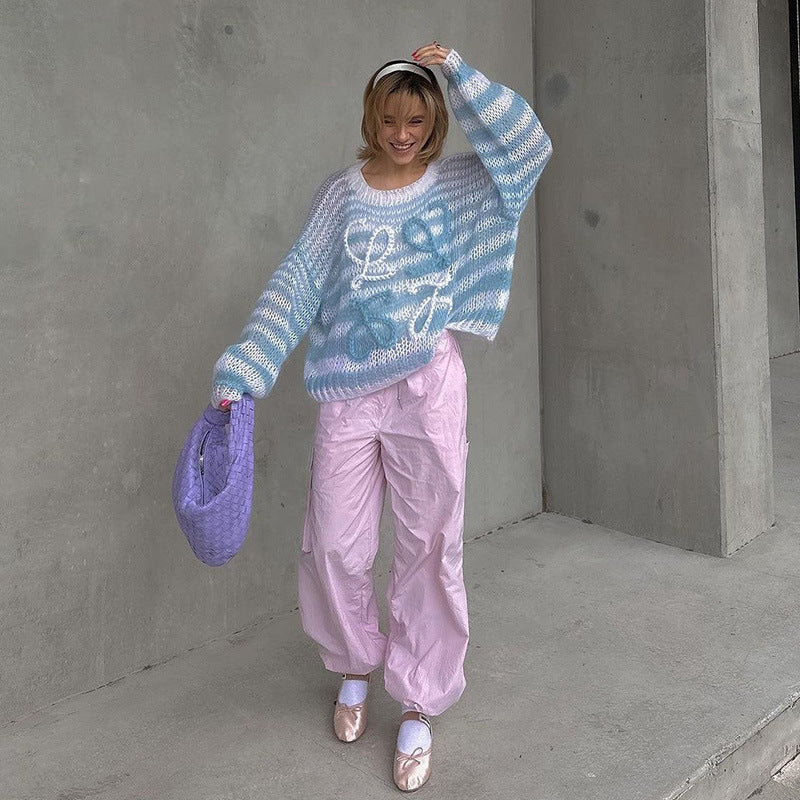 Damen gemütlicher und trendiger Strickpullover mit einzigartigem Design EB