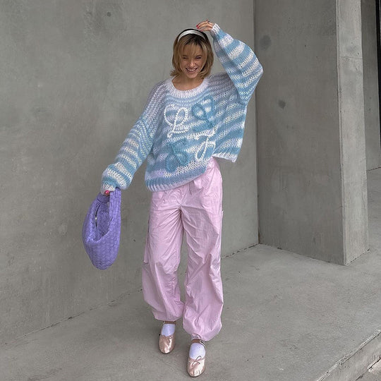 Damen gemütlicher und trendiger Strickpullover mit einzigartigem Design EB