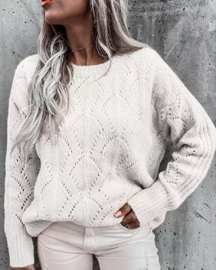 Damen eleganter Strickpullover mit filigranem Muster EB
