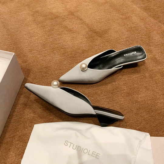 Damen Slingback-Schuhe mit geschwungenem Absatz und eleganter Perlen-Applikation EB