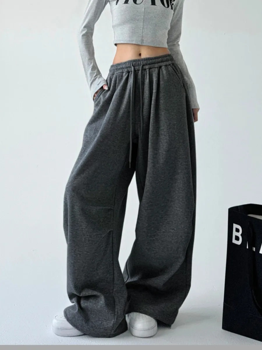 Damen nan weite taillenhohe Loungehose aus weichem Baumwollmix mit Tunnelzug und Seitentaschen EB