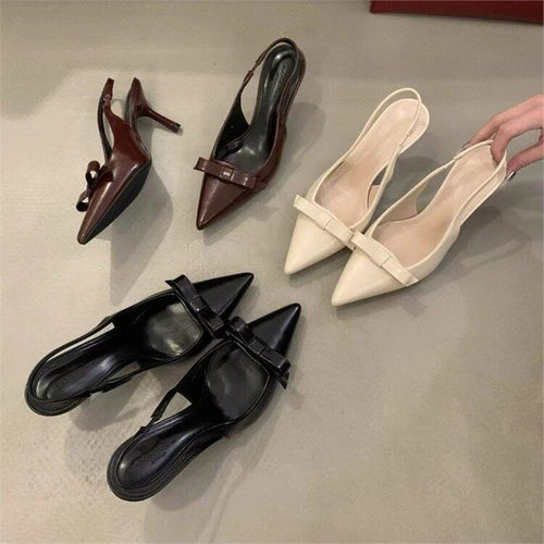 Damen elegante Slingback Pumps mit zarter Schleifenverzierung EB