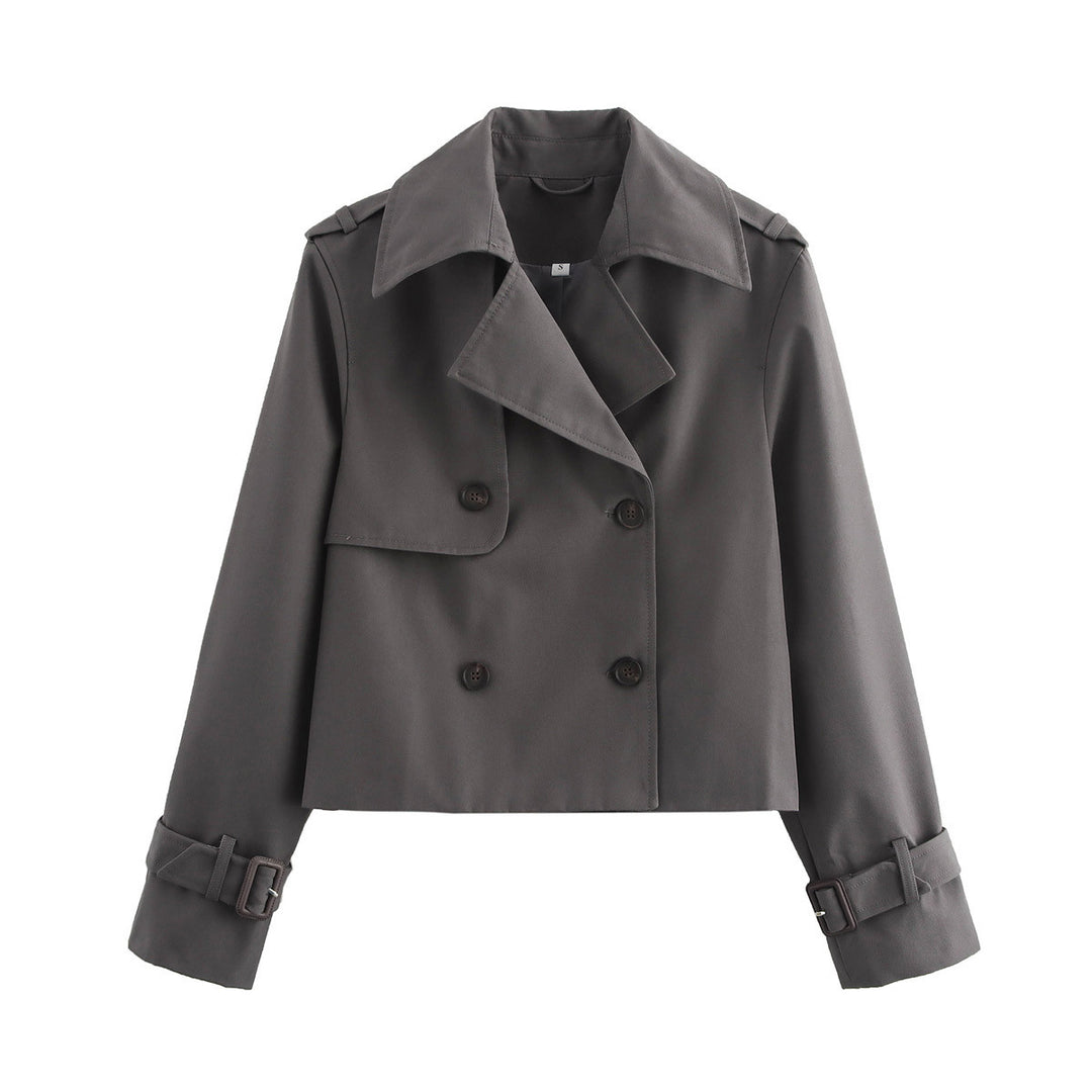 Damen cropped Trenchjacke mit doppelter Knopfleiste und verstellbaren Ärmeln EB