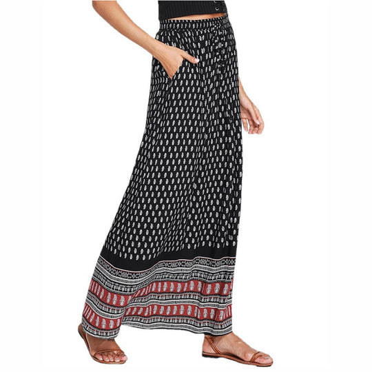 Damen nan Maxirock mit Elastikbund und Eingrifftaschen im Boho-Muster EB