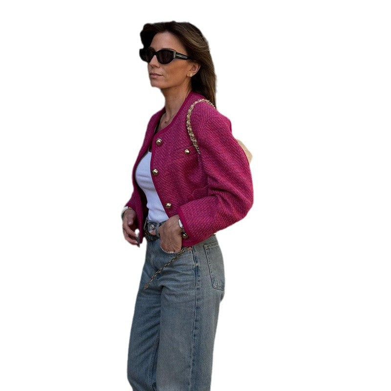 Damen Tweedjacke mit goldenen Knopfdetails EB