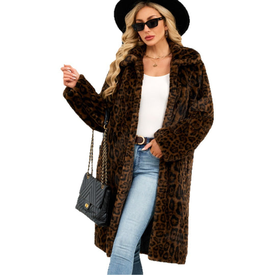 Damen Modischer Kunstpelzmantel mit Leopardenmuster EB