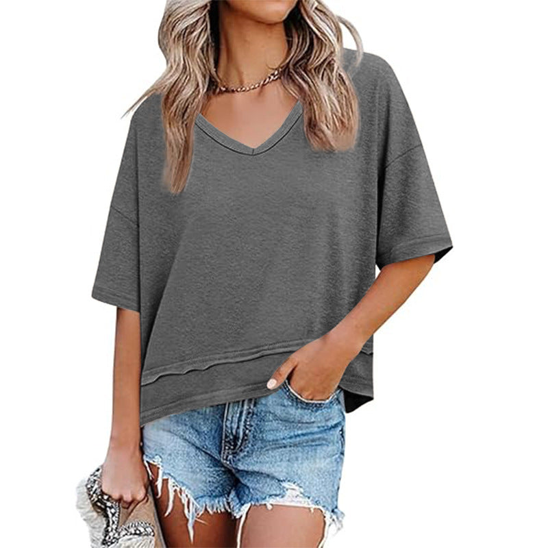 Damen lässiges V-Ausschnitt Oversized T-Shirt EB