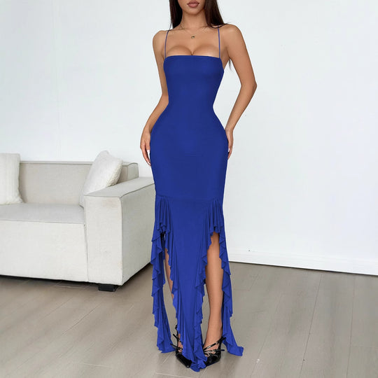 Damen Maxikleid mit elegantem Rüschendesign und Figurbetonem Schnitt EB