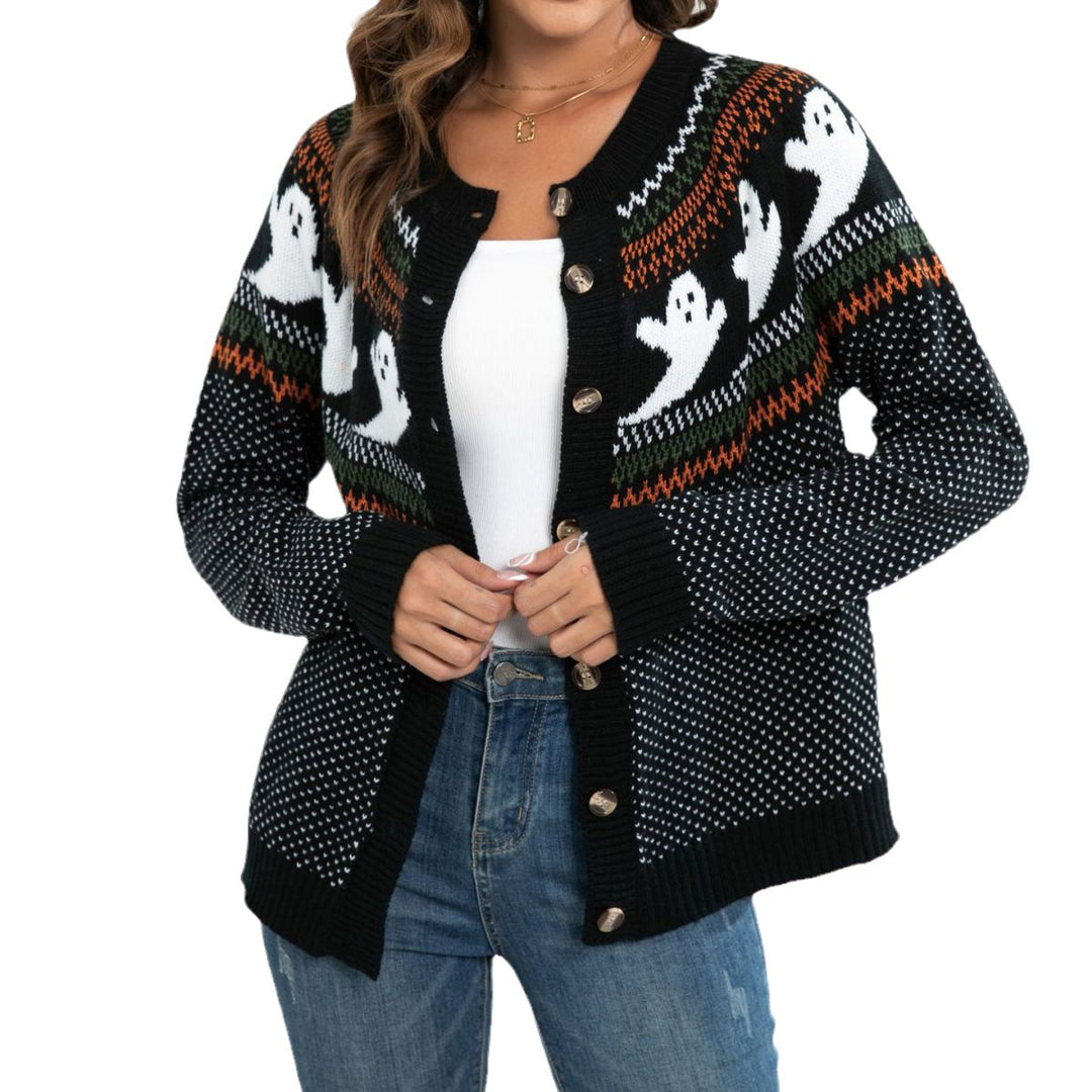 Damen Gruseliges Strickpullover mit Totenkopf-Motiv und weichem Material EB