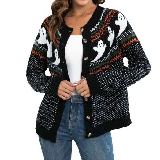 Damen Gruseliges Strickpullover mit Totenkopf-Motiv und weichem Material EB
