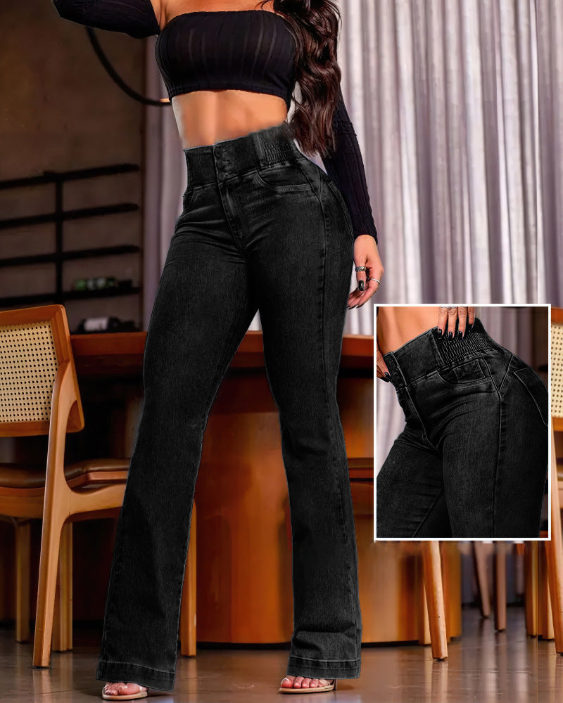 Damen Hochtaillierte Jeans mit weitem Bein EB