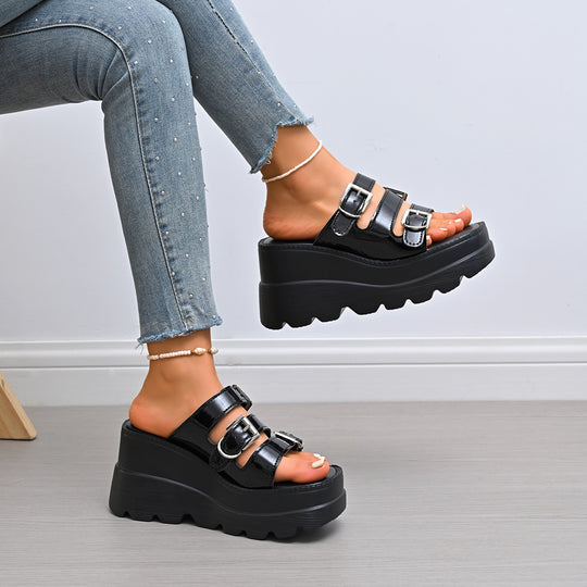 Damen Wedge-Pantoletten mit modischem Doppelriemen-Design und rutschfester Sohle EB
