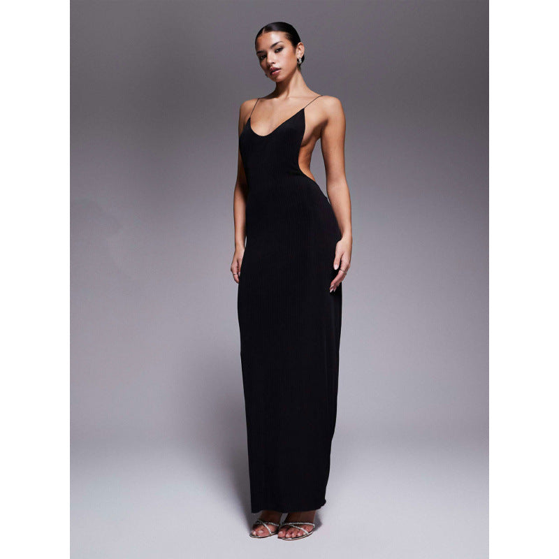 Damen Maxikleid mit tiefem V-Ausschnitt und seitlichen Cut-Outs EB